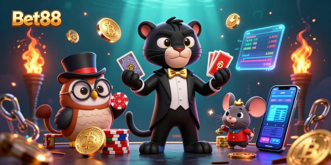 Play thrilling casino games at Bet88 with stylish characters and vibrant elements.