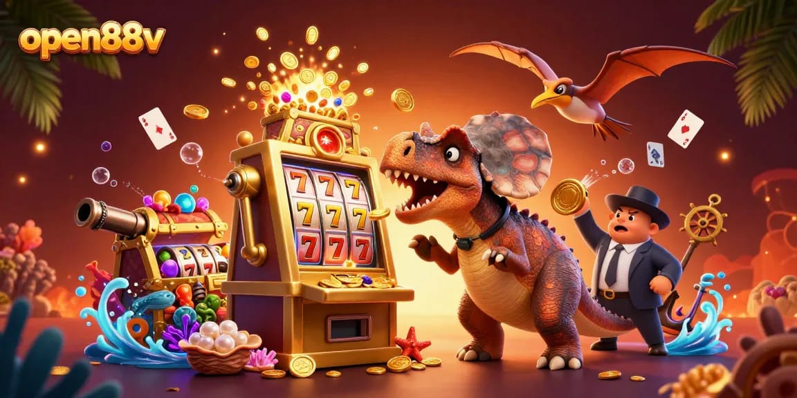 Experience the excitement with open88v as the pachycephalosaurus triggers jackpot coins at a slot machine.