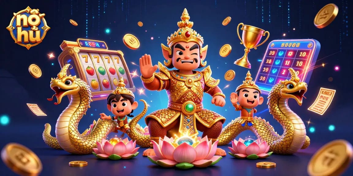 Engage with nổ hũ excitement through dynamic spins and jackpot moments in this vibrant 3D casino scene.