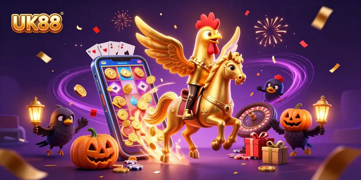 Experience the thrill of UK88 in an exciting casino adventure with golden characters and dynamic game elements.
