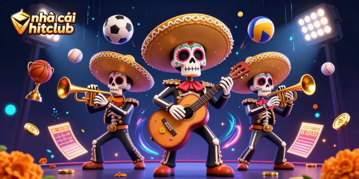 Experience the excitement at nhà cái hitclub with a vibrant mariachi band amidst dynamic gambling elements.