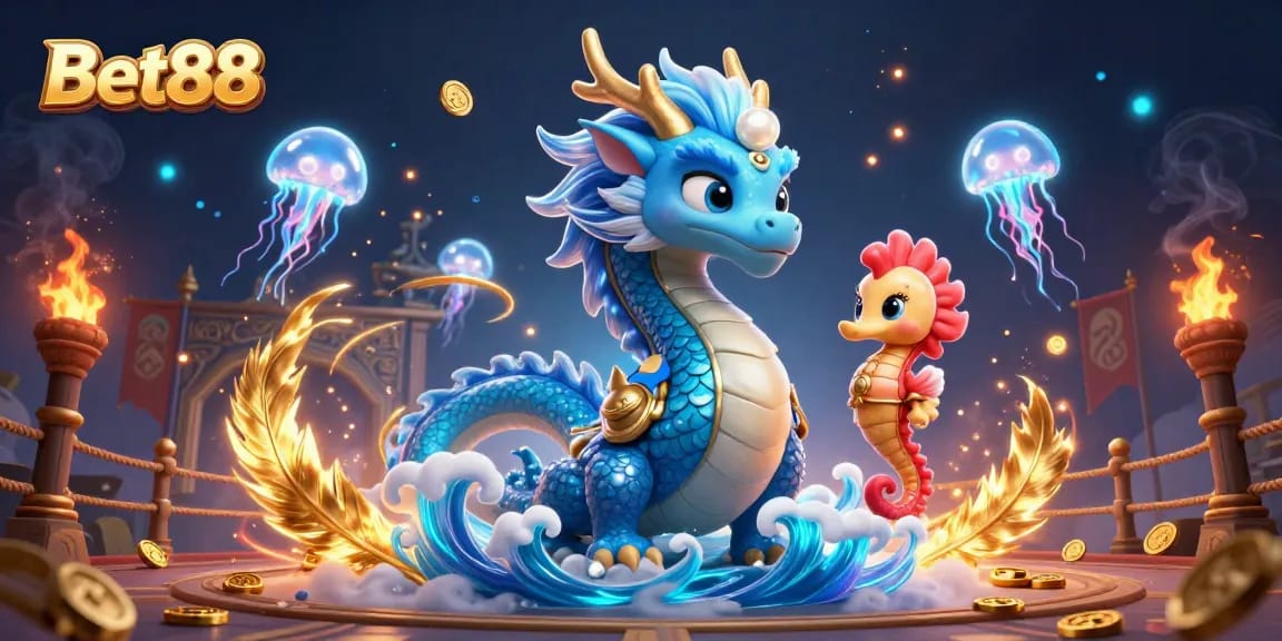 Experience the vibrant thrill of Bet88 with energetic ocean characters in a dazzling casino scene.
