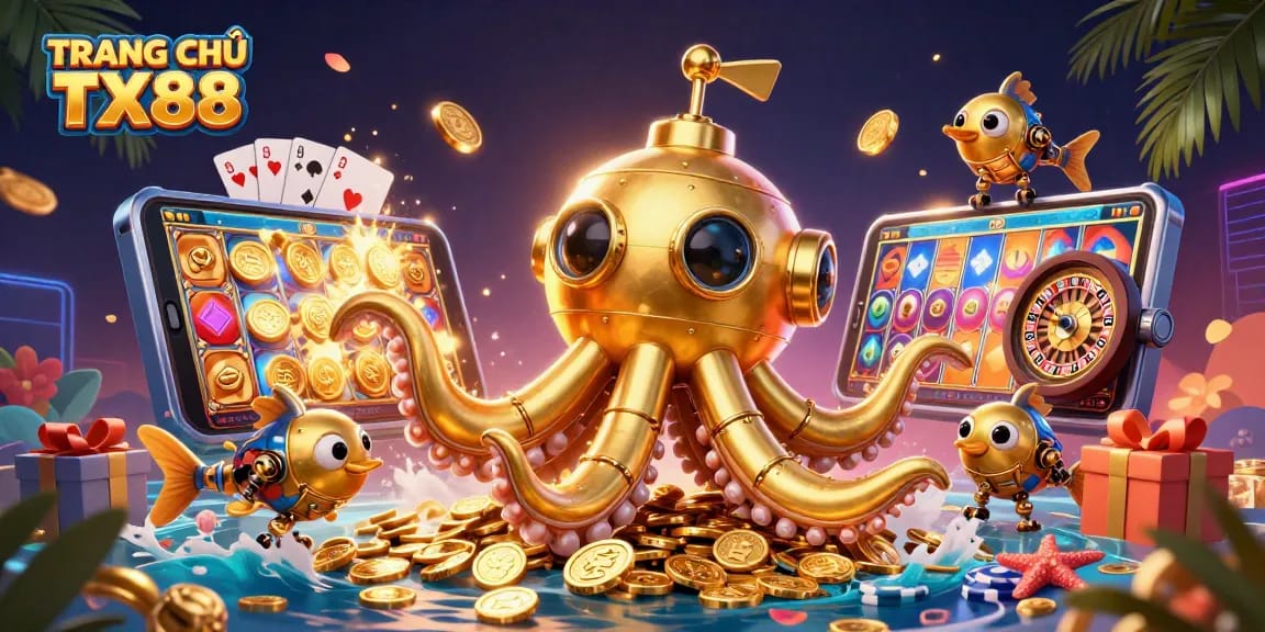Experience the thrill of TRANG CHỦ TX88 with a vibrantly illustrated casino scene full of adventures.