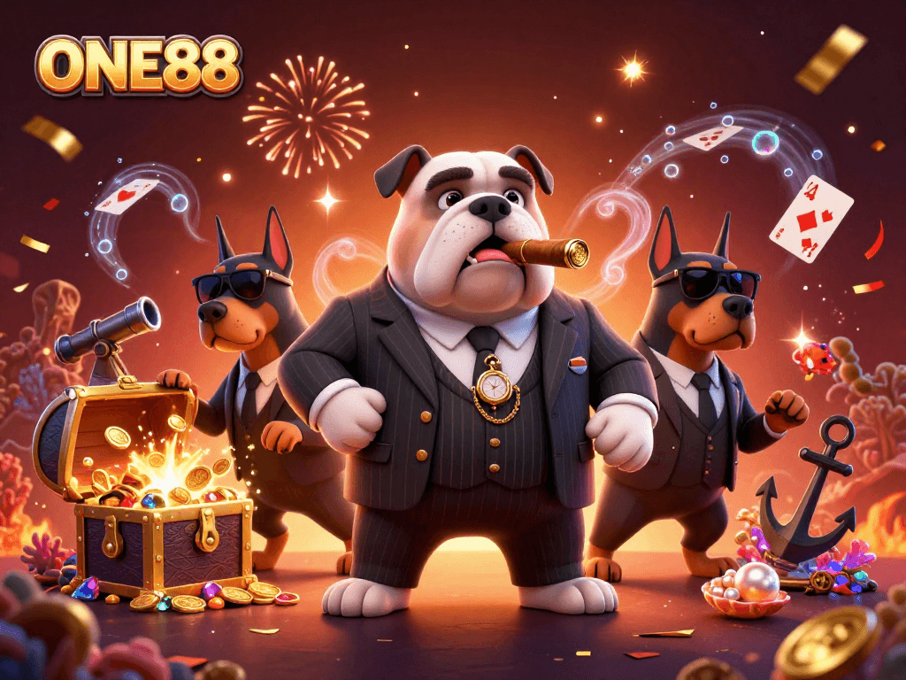 Experience the excitement of ONE88 with immersive games and vibrant action in a dynamic digital illustration.