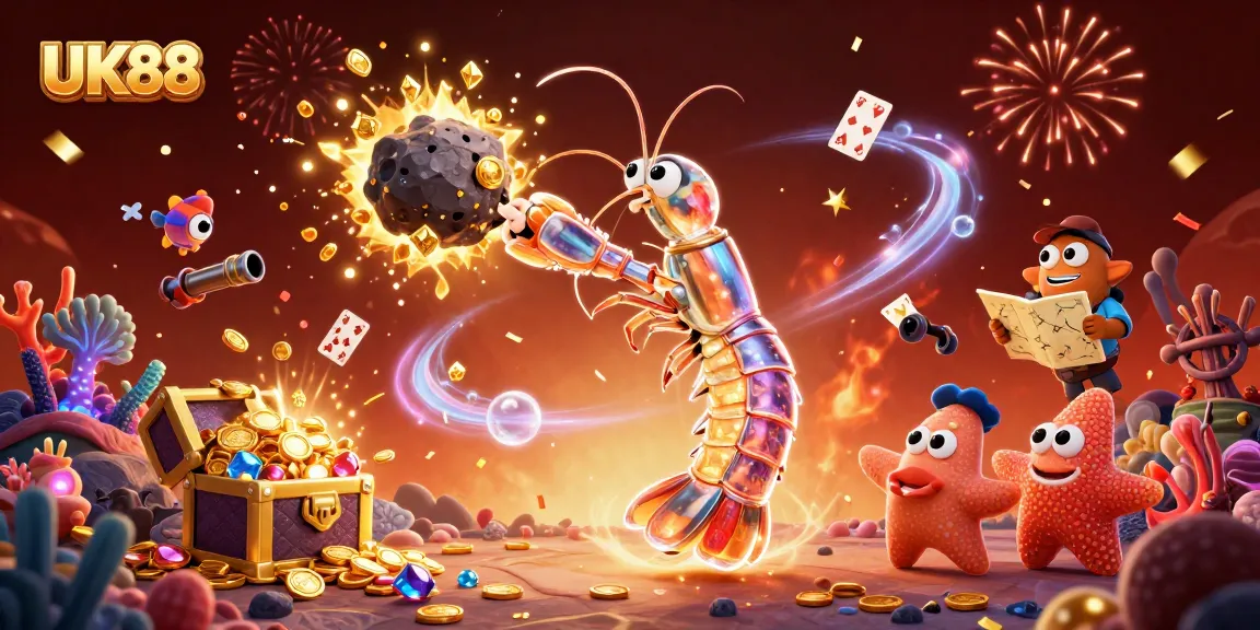 Engage with the thrilling 3D scene of UK88 featuring cosmic characters and explosive treasure.
