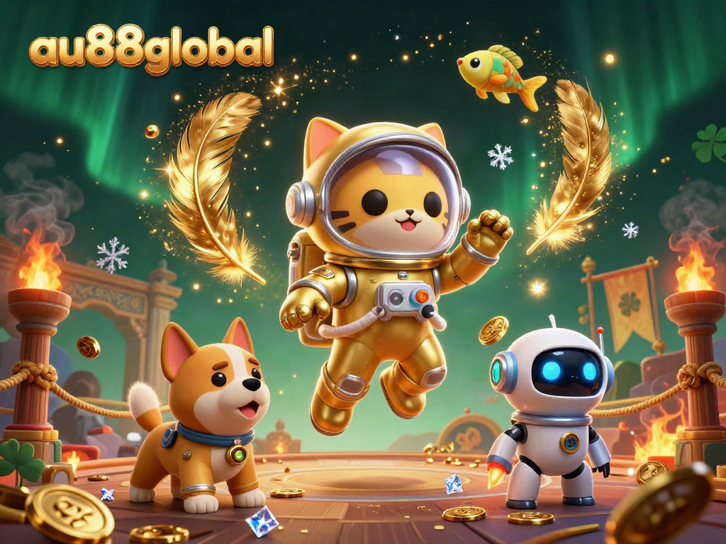 Join the excitement at au88global with a vibrant, dynamic 3D casino scene featuring adventurous characters and betting tokens.