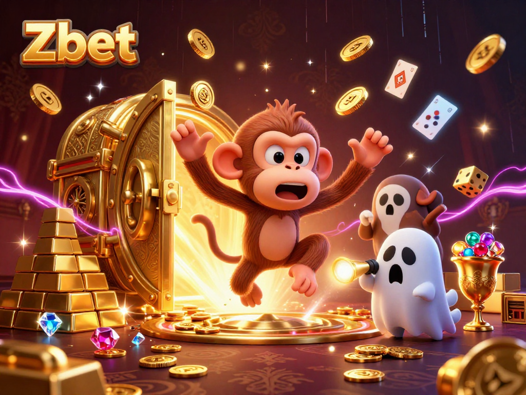 Zbet enhances the gaming experience with playful characters in a vibrant casino atmosphere.
