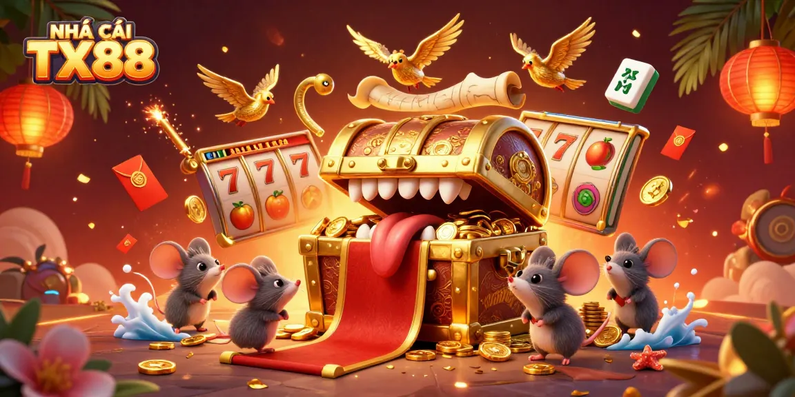 Engage with NHÀ CÁI TX88's vibrant gaming experience featuring dynamic slot reels and rich casino elements.