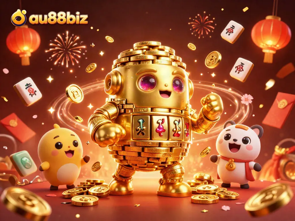 Experience thrilling gambling action with au88biz's gold coin golem and festive gaming elements