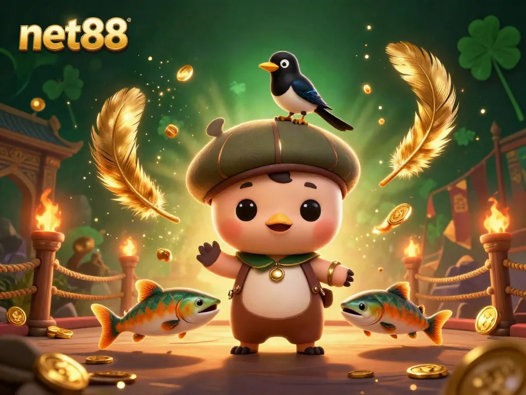 Bet big with net88 in a dynamic 3D casino scene featuring a cute Nessie and gold-loving characters.