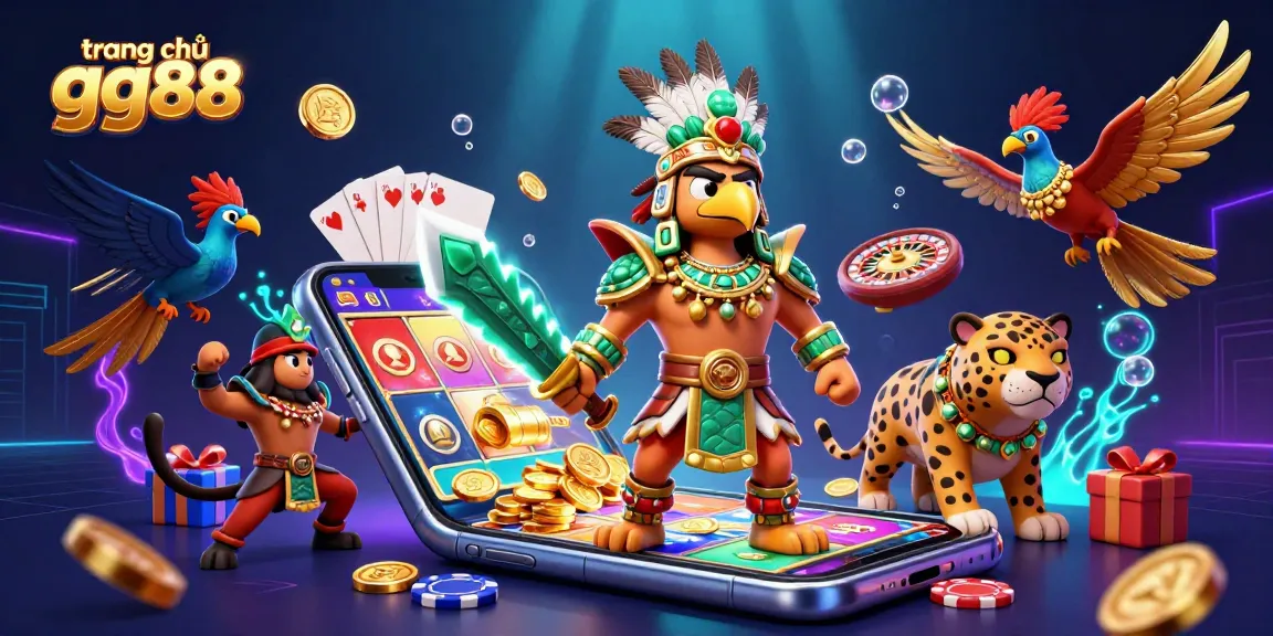 Experience the thrilling action at trang chủ gg88 with vibrant characters and exhilarating game elements in this dynamic casino illustration.