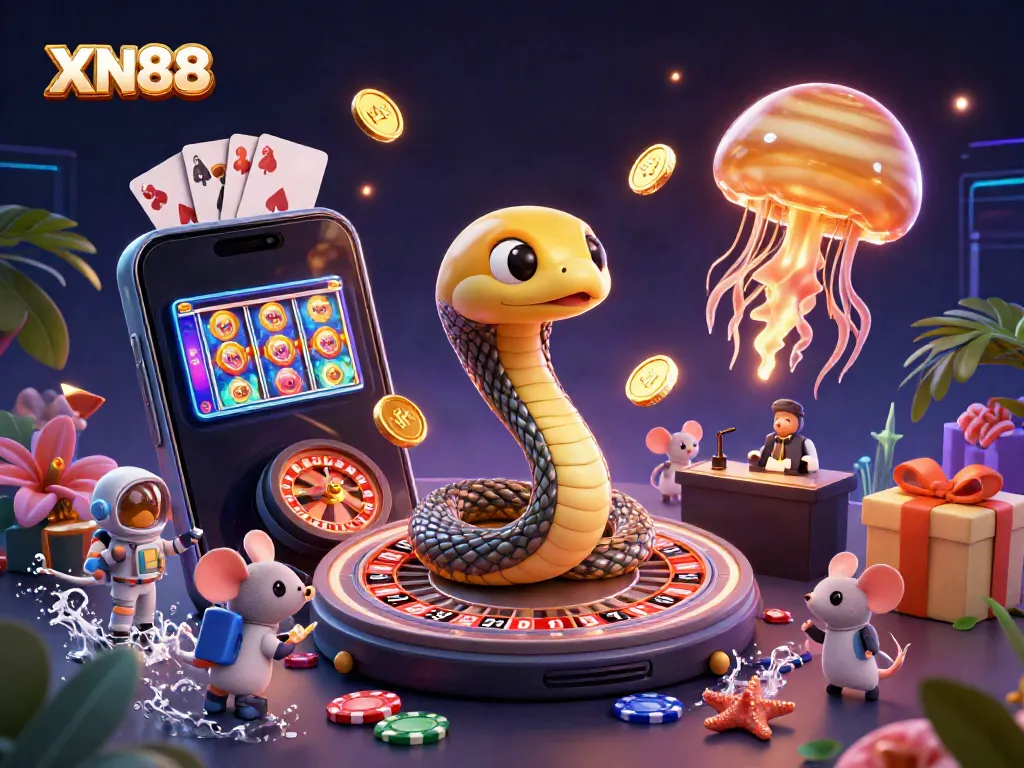 Experience the thrilling XN88 casino atmosphere with dramatic cosmic imagery of a roulette wheel and vibrant gaming elements.