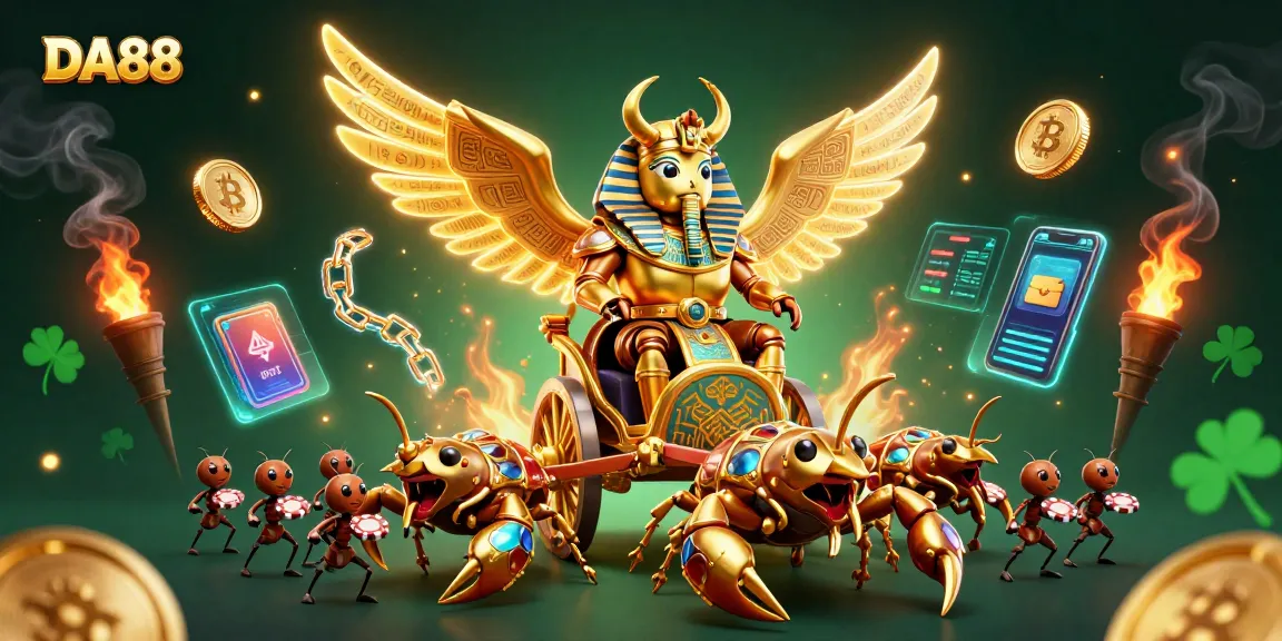 Engage with DA88's thrilling casino experience amid golden characters and crypto elements.