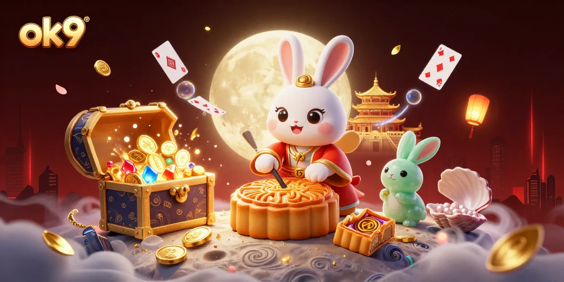 Experience thrilling gambling action with ok9 as a playful moon rabbit reveals poker chips.
