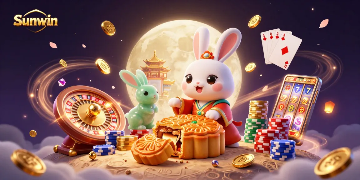 Experience the excitement of Sunwin with a dynamic 3D casino scene featuring rich gambling elements.