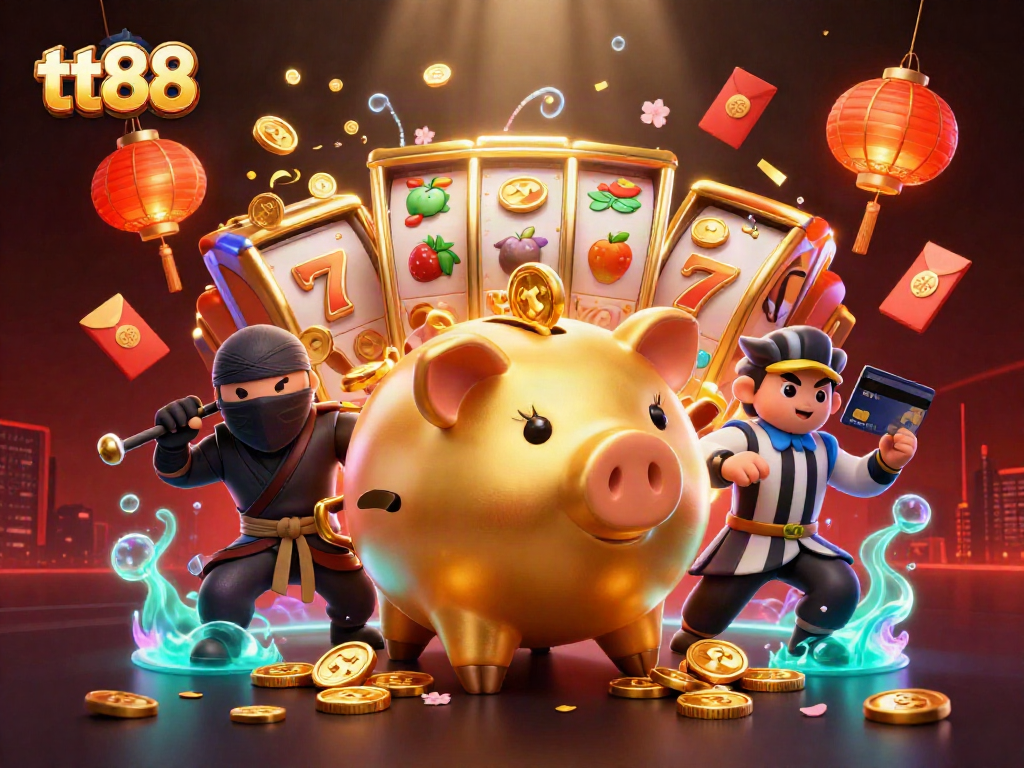 Experience thrilling wins at tt88 with vibrant casino action featuring slot reels and festive decor.