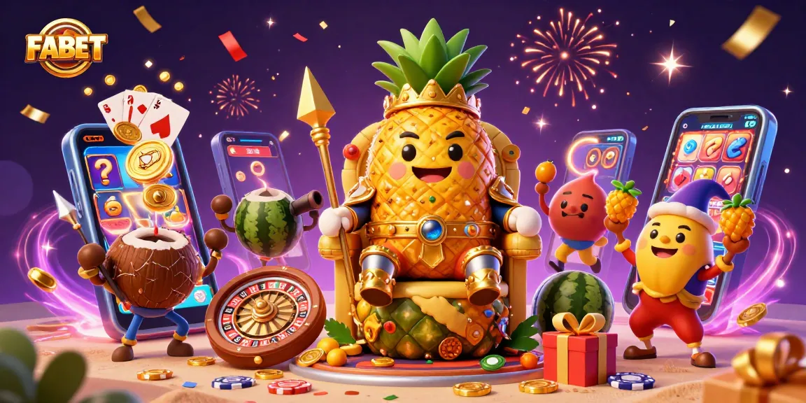 Engage in FABET's vibrant casino experience with the golden pineapple king and dynamic gaming elements!
