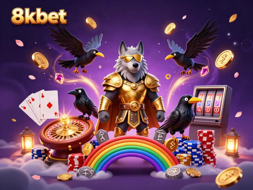 Immerse in 8xbet’s magical gaming world with Odin and ravens amidst cascading coins and vibrant casino elements.