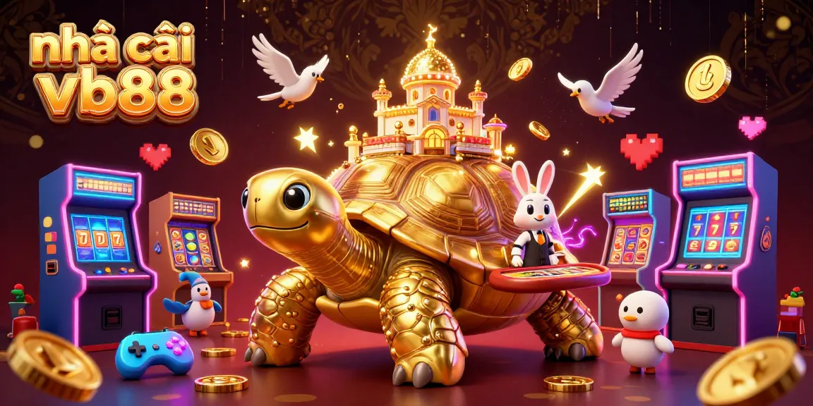 Engage with nhà cái vb88 showcasing a vibrant golden tortoise casino scene filled with game elements.