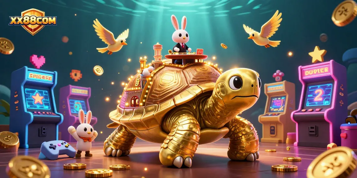 Engage in thrilling gameplay at XX88COM with vibrant casino elements and a golden tortoise!