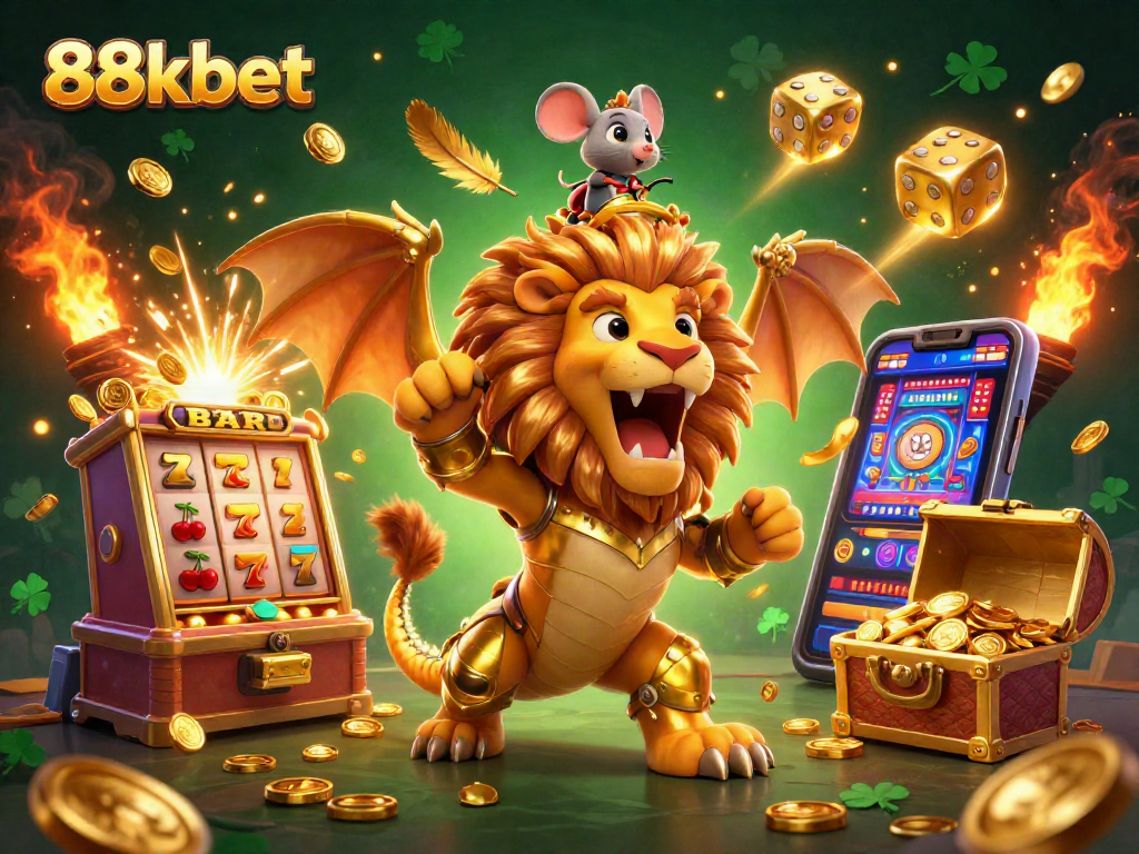 Experience thrilling jackpots with 88kbet's dynamic casino scene showcasing bold characters and game elements.