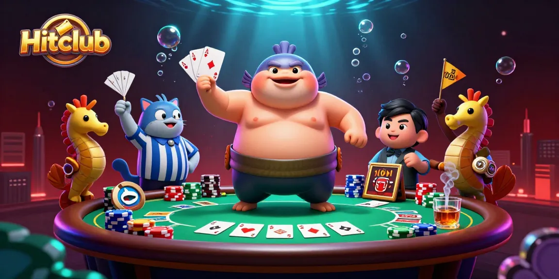 Hitclub showcases a vibrant underwater casino scene with a fugu, catfish referee, and seahorse spectators.