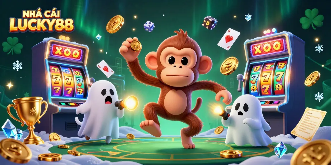 Experience the thrill of NHÀ CÁI LUCKY88 with our exciting 3D casino illustration, showcasing vibrant slots and action.