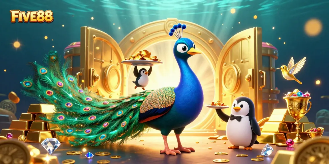 Experience winning strategies at FIVE88 with vibrant casino elements in a luxurious 3D illustration.