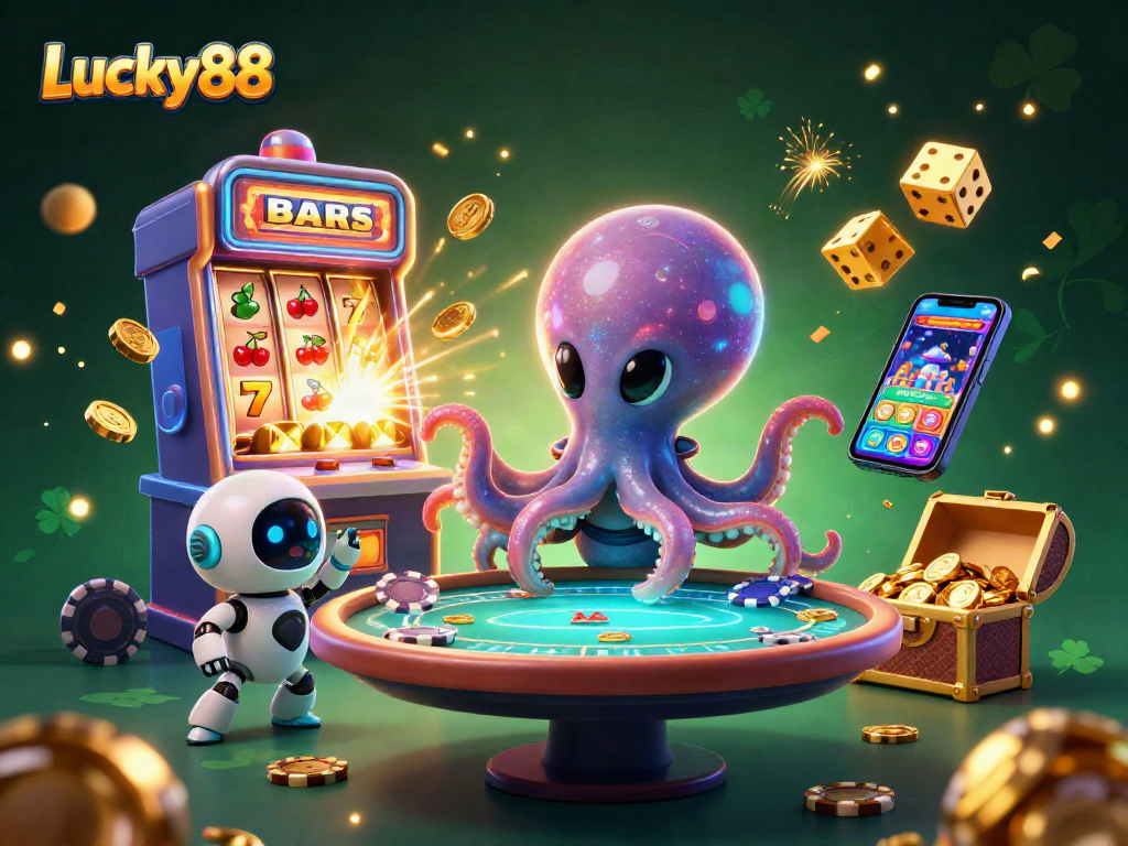 Experience thrilling gameplay with Lucky88 in this vibrant casino-themed scene.