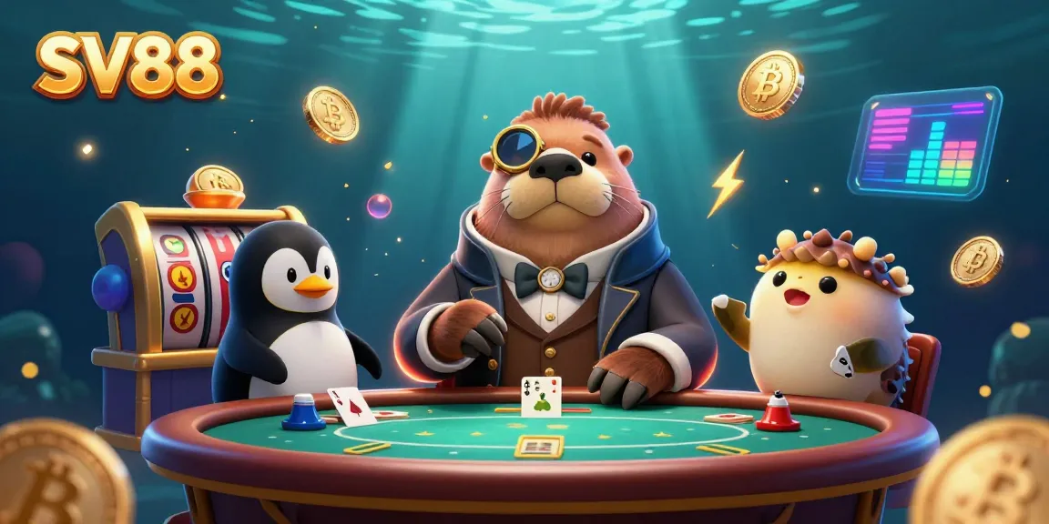 Experience the thrill of underwater poker with SV88's vibrant casino characters and digital assets.