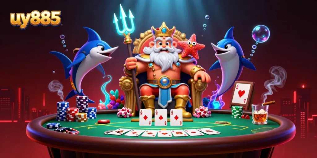 Engage with the vibrant casino scene of uy885, showcasing Neptune and poker action.