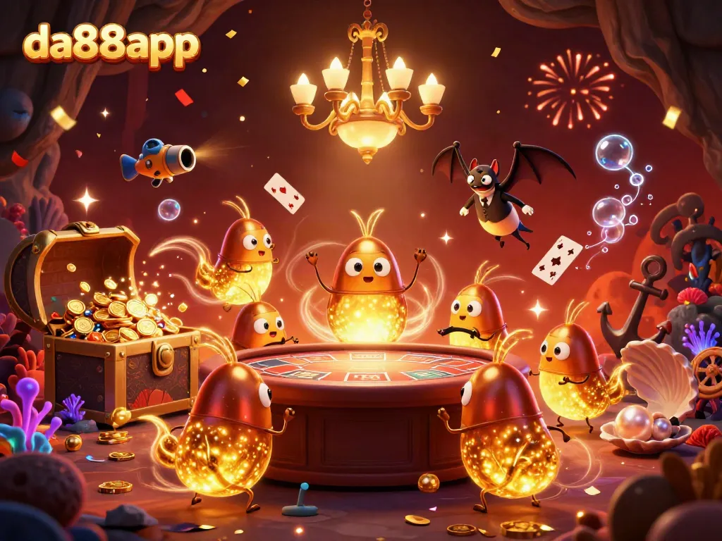 Experience the vibrant da88app casino scene with glowworms lighting the gaming table