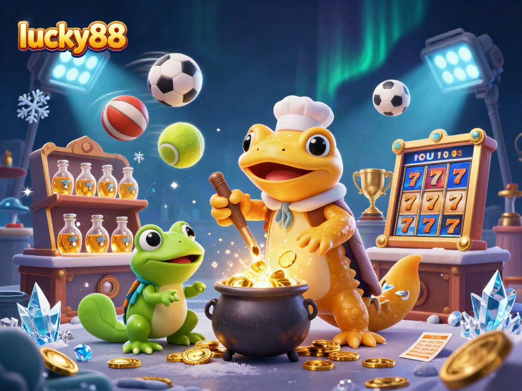Players engage in lucky88 slots with a golden salamander alchemist in a lively casino setting.