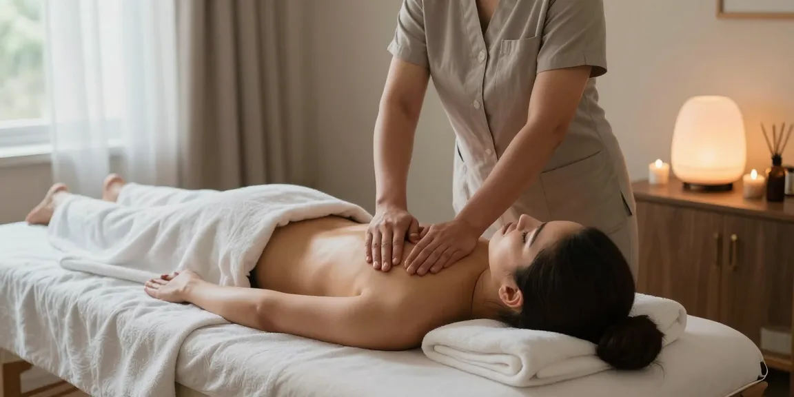 Relaxing home setting with a professional masseuse providing 동탄출장마사지, emphasizing tranquility and comfort.