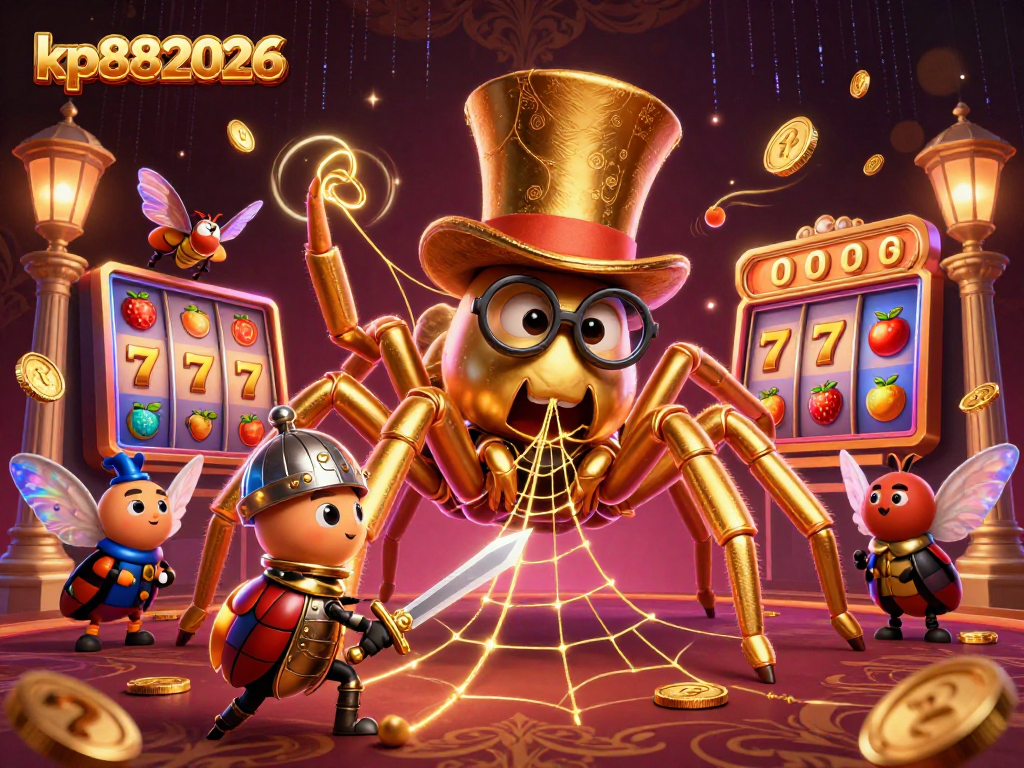 Experience thrilling gameplay with kp882026, featuring a golden tarantula and knight in interactive casino scene.