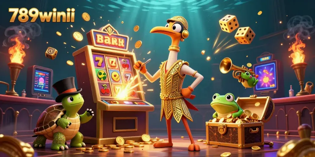 Experience the thrill of 789winii with vibrant casino scenes showcasing excitement and winnings