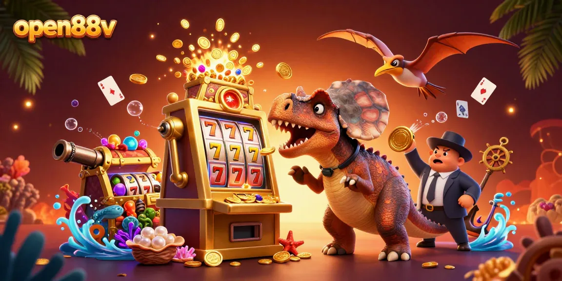 Experience the excitement with open88v as the pachycephalosaurus triggers jackpot coins at a slot machine.