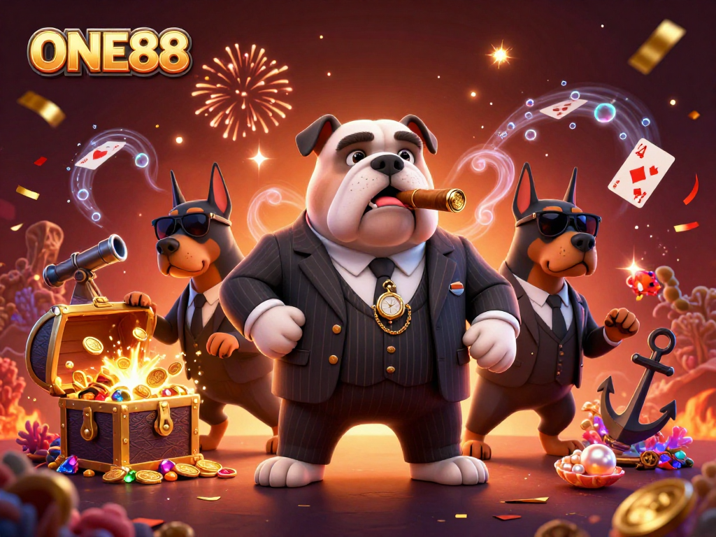 Experience the excitement of ONE88 with immersive games and vibrant action in a dynamic digital illustration.