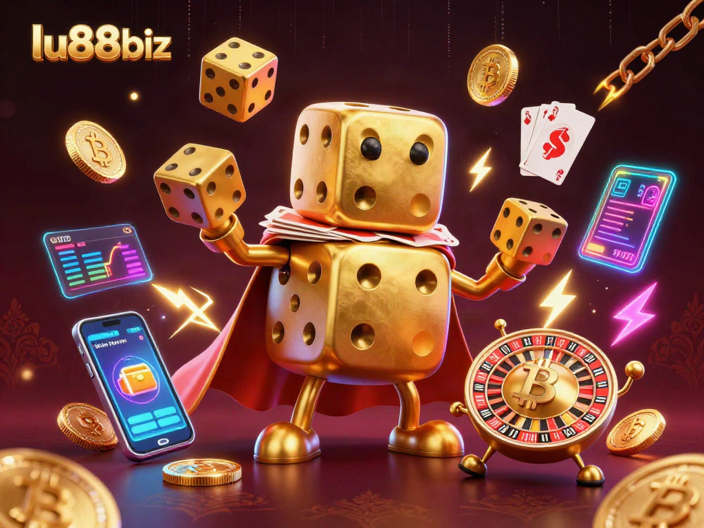 Experience thrilling gaming at lu88biz with dynamic dice and crypto elements in a vibrant scene.