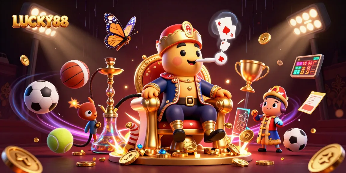 LUCKY88 captivates with a vibrant 3D scene featuring a sultan caterpillar amidst dynamic sports elements.