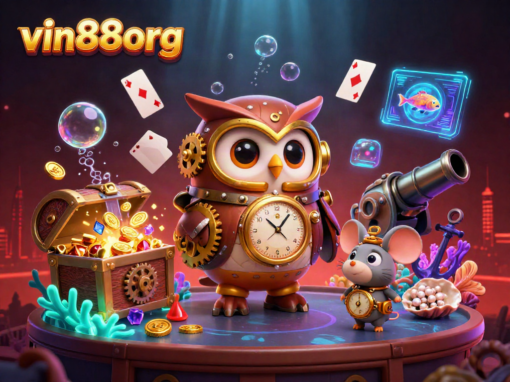Experience the excitement of vin88org’s dynamic casino world with a vibrant 3D illustration.