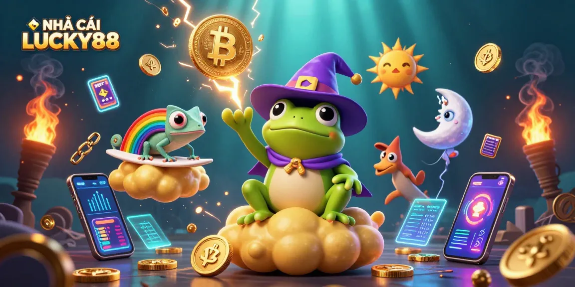 Experience the thrill of NHÀ CÁI LUCKY88 with vibrant 3D illustration celebrating casino games.
