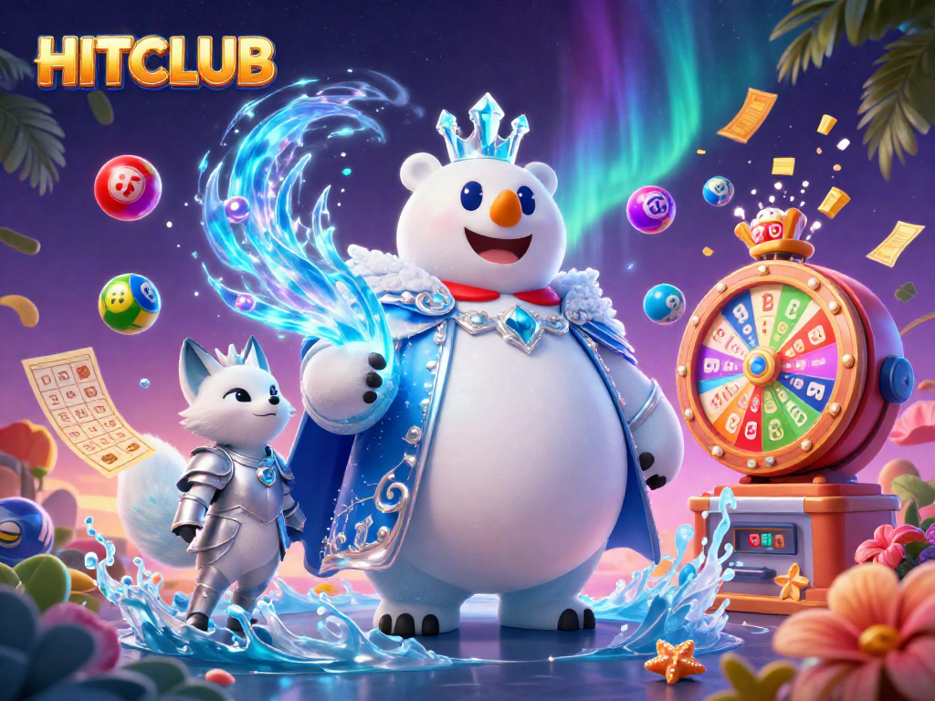 Engage in vibrant gambling action at HITCLUB with animated lottery balls and exciting casino elements.