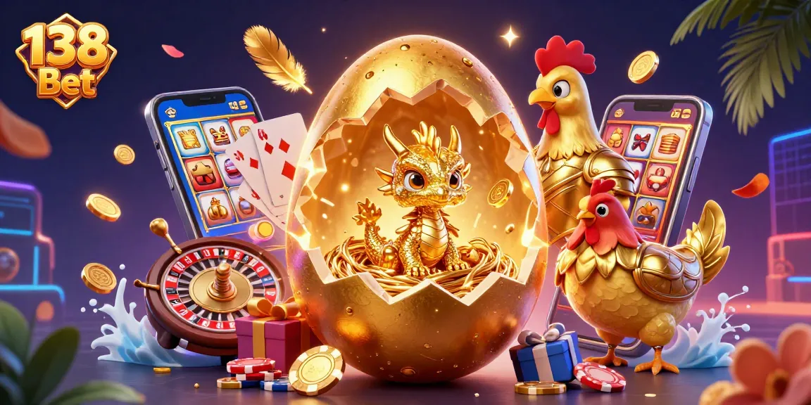 Engage with 138 Bet online casino magic featuring a baby dragon and golden poker chips.