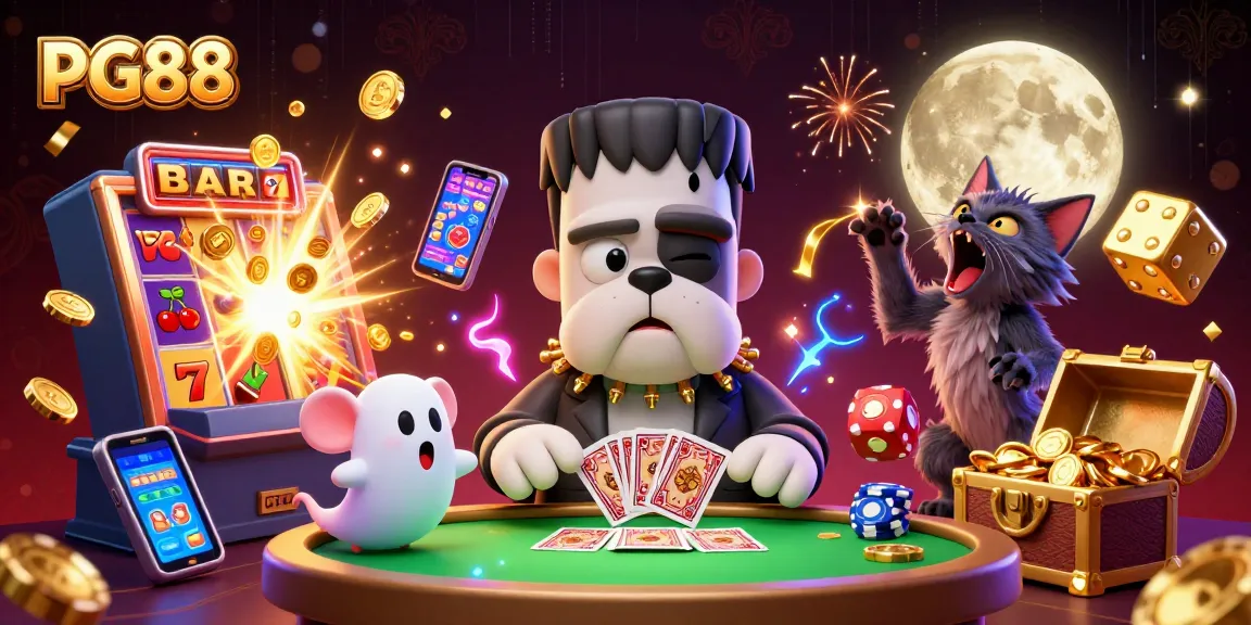 PG88 showcases a dynamic casino scene with characters engaging in gaming, rich details in a thrilling atmosphere.