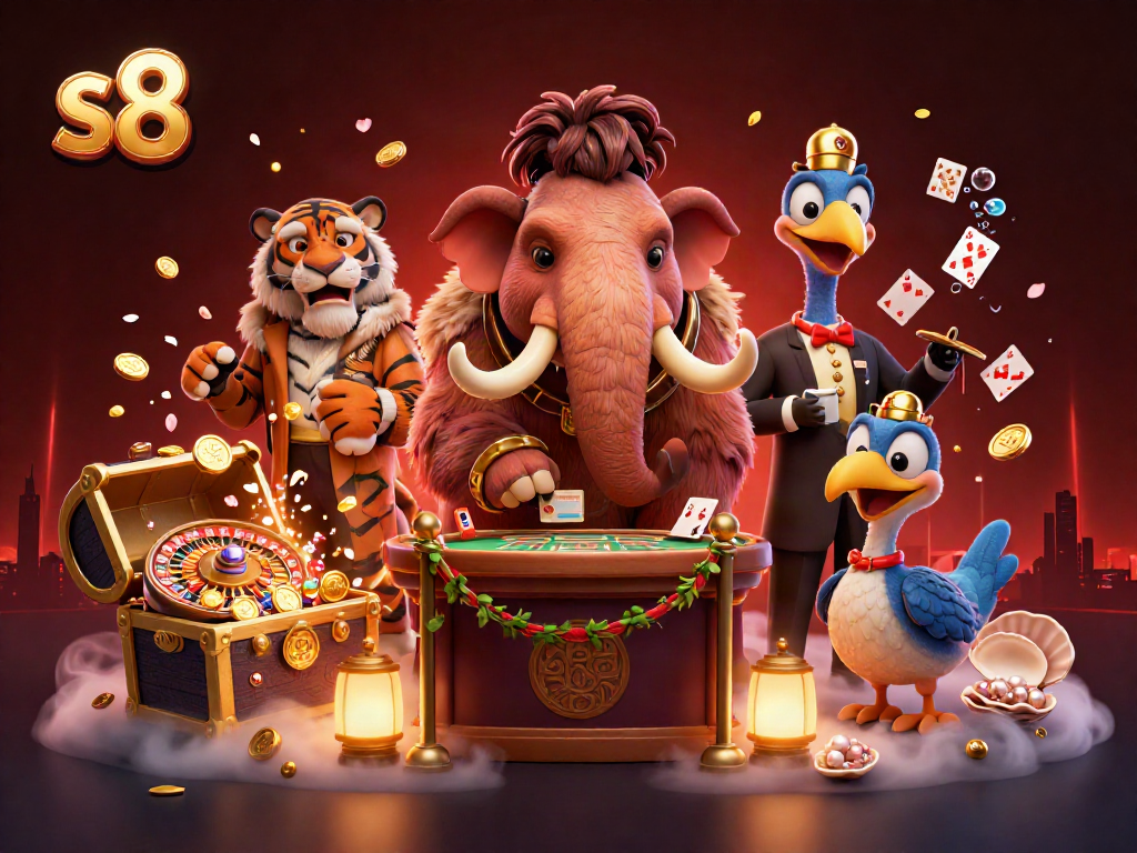 Experience thrilling gaming at s8 with our vibrant, animated casino scene featuring unique characters.