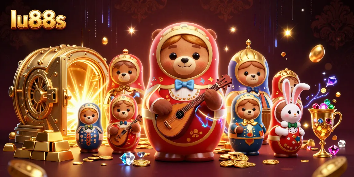 Experience the thrill of lu88s with cascading treasures and casino excitement in a dynamic scene.