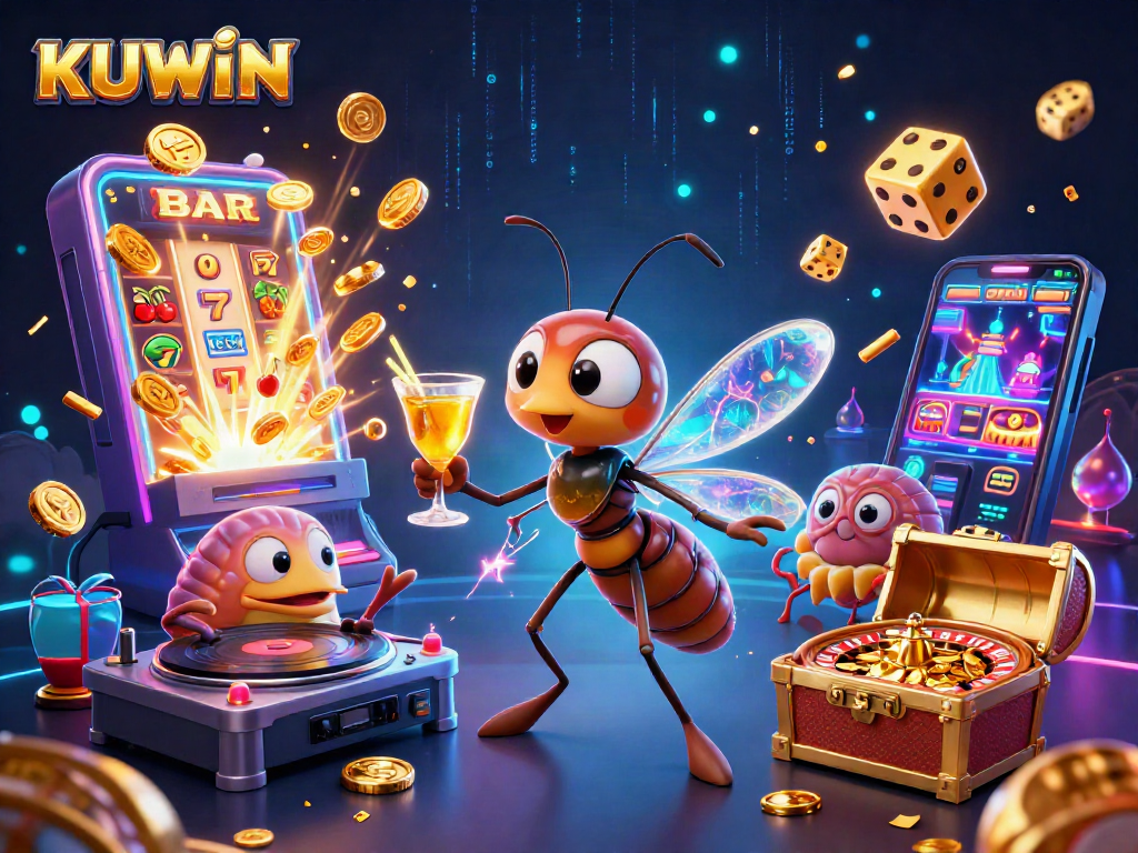 KUWIN brings excitement to life with vibrant 3D casino characters amid jackpot-winning elements.