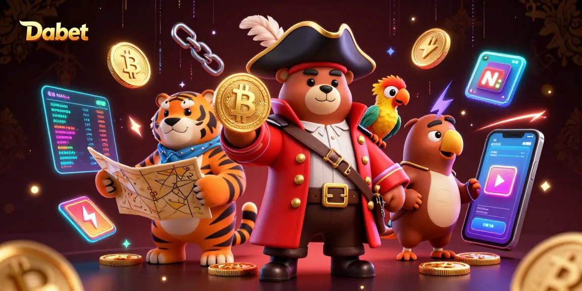Dabet players enjoy thrilling gameplay with a pirate captain bear and treasure elements in a vibrant casino scene.