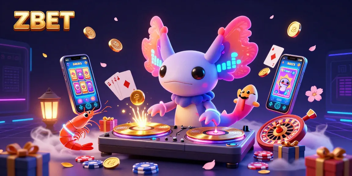 ZBET offers thrilling casino action with colorful slot games and festive underwater party elements in a vibrant digital art style.